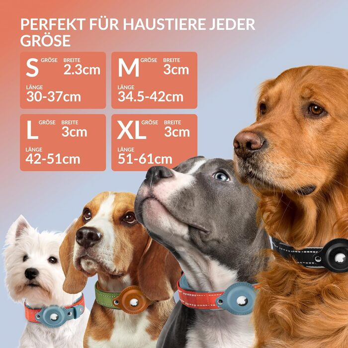 Нашийник для Apple AirTag для собак CollarDirect, світловідбиваючий, помаранчевий, розмір M (34-42 см), XL (51-61 см)