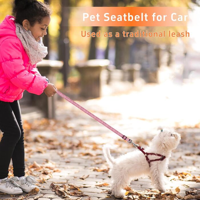 Безпечний поводок для собак у машину Seyezo, 3 шт., регульований, світловідбиваючий, для кріплення до підголів'я, рожевий