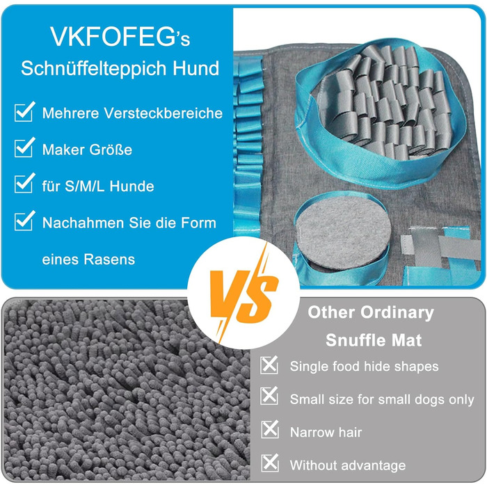 Килимок для пошуку іграшок для собак, 66x42 см [10 VERSTECKE], інтерактивна іграшка-головоломка, міцний, для тренування, підходить для собак будь-якого розміру (Блакитний)