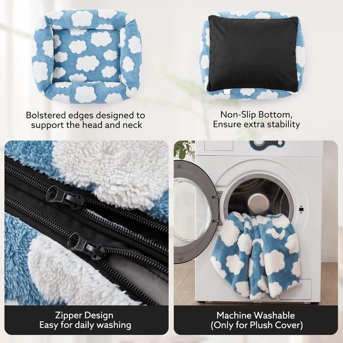 Крісло-ліжко для собак середнього розміру, блакитне, знімний чохол на блискавці, ортопедичне, для цуценят, м'яке, заспокійливе, з неслизьким дном (30x24x8)