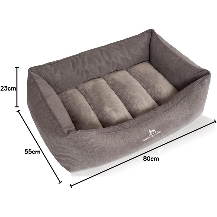 Ортопедичне собаче ліжко Knuffelwuff Baltimore 120x80 см з двостороннім килимком-гармошкою. Знімний, пральний чохол. Для собак великих, середніх та малих порід (сірий)