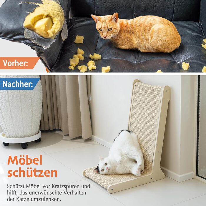 Кігтеточка Petkaray 105° з сизалю для котів, L-подібна, стабільна з котом'ятою