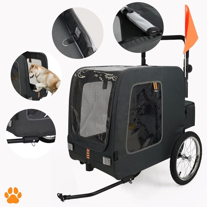 Універсальний візок для собак Chase 3-в-1 (до 30 кг) | Чорний | З дощем та з'єднувачем