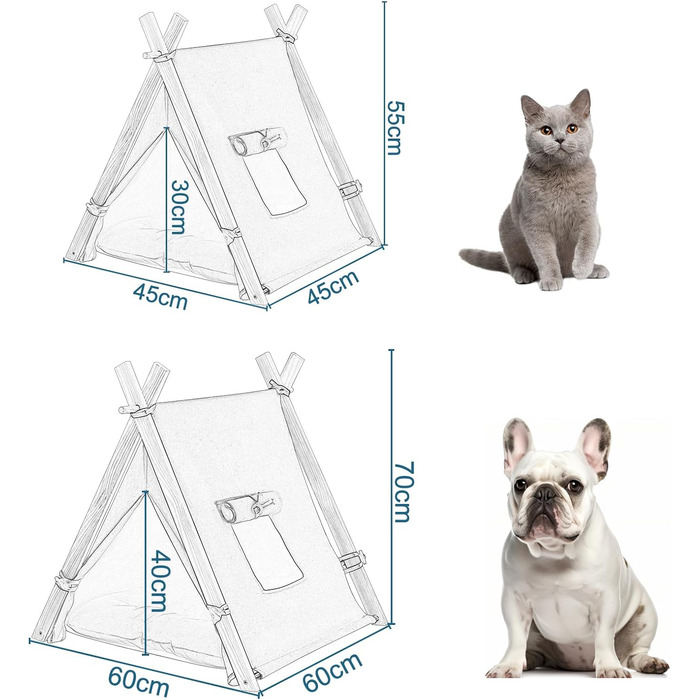 Тент для собак та котів EUGAD Tipi, білий, 60x70x60 см (M), 45x55x45 см (S), для дому