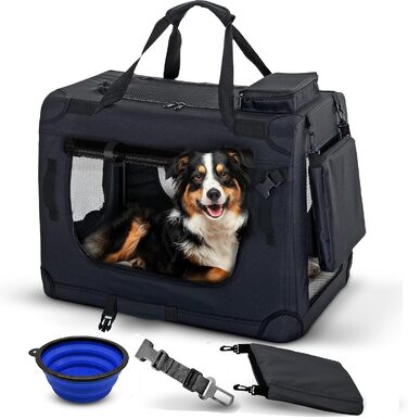 Складана переноска для собак та котів – міцна переноска для автомобіля та подорожей 70x52x50 см, чорна, до 18 кг