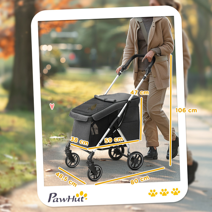 PawHut Dog Stroller Легкий складаний Dog Buggy з алюмінію для собак і кішок до 10 кг Cat Buggy з подушками Сітка Вікна Двері Кошик для зберігання Котяча коляска Баггі Grey | Аосом