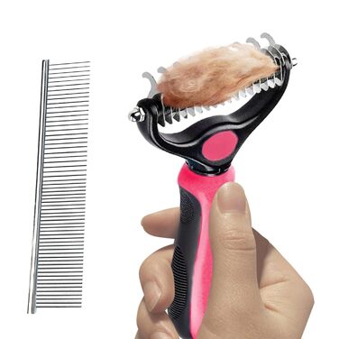 Щітка для видалення ковтунів для котів та собак, двостороння, для догляду за шерстю, для линяння, сталевий гребінь