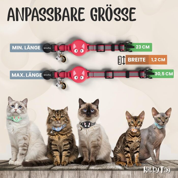 Нашийник для кота KittyTag з аксесуарами, сумісний з Apple Airtag, світловідбиваючий та світловий, GPS, з захистом від задушення, регульований (червоний)