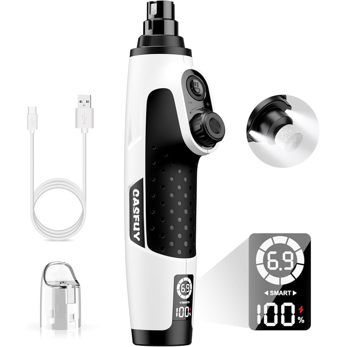 Шліфувальник кігтів для собак Casfuy Smarter Krallenschleifer - 6 режимів, 2 LED-лампи, тихий, акумуляторний, для собак та котів великих, середніх та маленьких порід