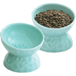 Набір мисок для котів OMAYKEY з кераміки, підняті, нахилені, для корму та води, порцеляна, без стресу, для котів та маленьких собак, придатні для миття в посудомийній машині та мікрохвильовій печі, зелені, 2 шт.