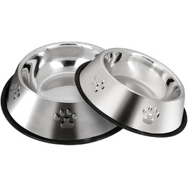 Набір з 2 мисок для собак з нержавіючої сталі, великі (30 см), антиковзкі, для великих собак