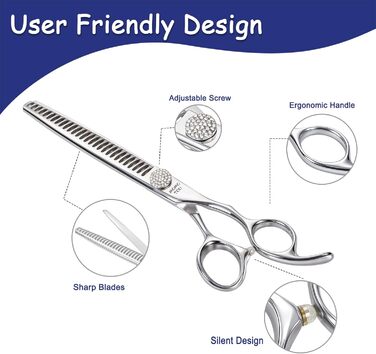 Професійна ножиця для грумінгу собак Chunker з імітацією діаманта, 440C сталь, відполірована, для домашнього використання та професійного грумінгу, 19.1 см