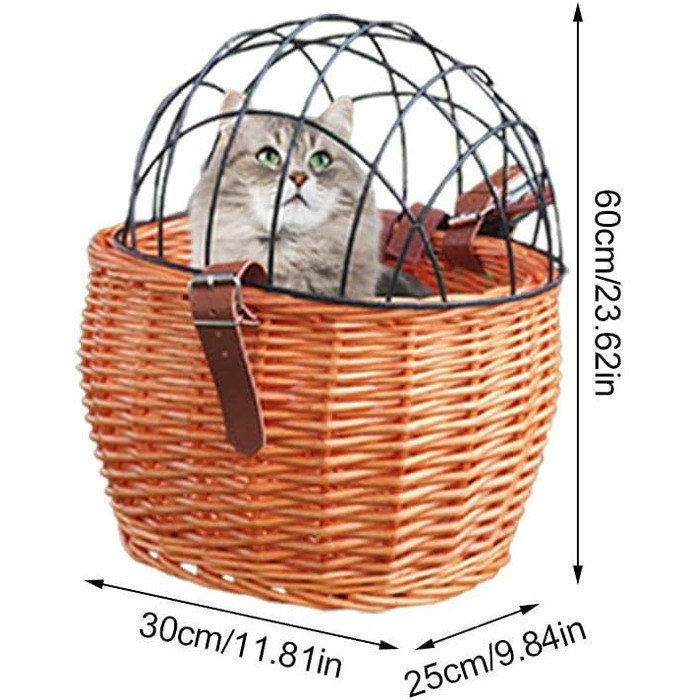Корзина на велосипед для тварин, плетіння з лози, для собак та котів, з металевим захистом, велосипедна корзина для тварин, іграшок, книг, овочів