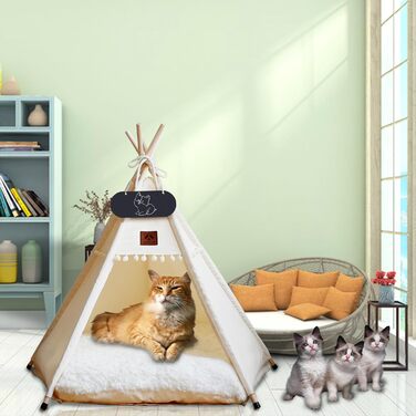 Намет для тварин Tipi з двостороннім килимком: для собак, котів, кроликів, хом'яків. Розмір 60x60x70 см, бежевий. Знімний та пральний