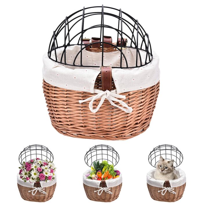 Плетені корзини для велосипеда: для собак, з сіткою, на переднє колесо