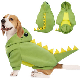 Теплий костюм для собак великих порід, динозавр, фліс, костюм на осінь/зиму, зелений, френч-бульдог, флісовий капюшон