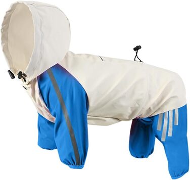 Дощовик для собак з отворами для зчеплення, легкий, водонепроникний, вітронепроникний, з світловідбиваючими смугами, одяг для домашніх тварин, пончо-куртка для маленьких та середніх собак, розмір L, блакитний (довжина спини: 30 см, обхват грудей: 44 см)