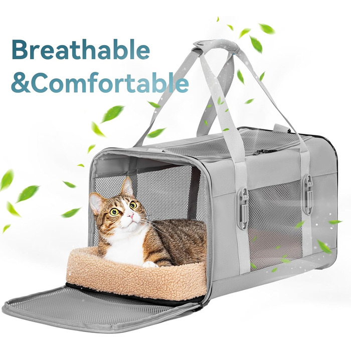 Переноска для котів та собак Petsfit сірого кольору L+: 48,5x31x31 см - Зручна та безпечна переноска для тварин
