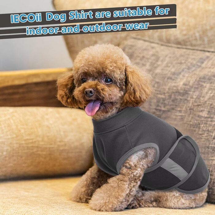 Жилет-заспокійник для собак IECOii, сірий, регульований, з світловідбиваючими смугами, для маленьких собак, S (XS: обхват грудей 30-41 см)