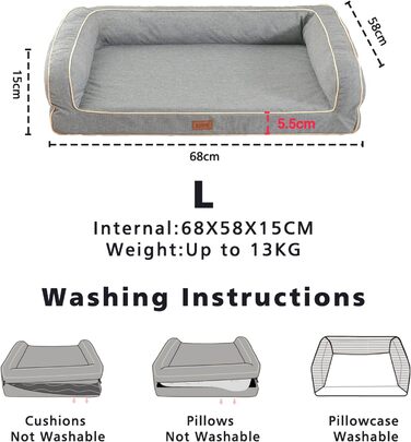 EMME лежанка для собак XL, 111x86x25 см, ортопедична лежанка з Memory Foam, водовідштовхувальна та миється, (106.5 x 71 x 23 см, світло-сіра)