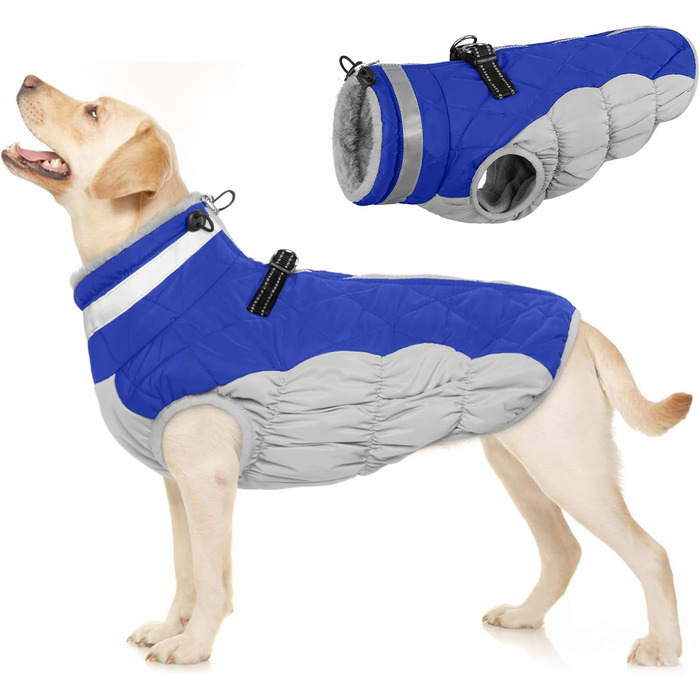 Зимова куртка для собак, теплий флісовий зимовий костюм для собак середнього розміру (синій, M)
