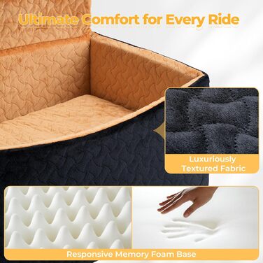 Автокрісло для собак великих та середніх порід до 27,2 кг – З піднятою передньою частиною (35,6 см), подушка з Memory Foam, знімний чохол (чорний/коричневий)