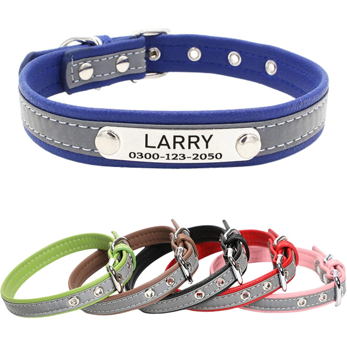 Освітлюючий нашийник Yonsbox для собак та котів з персоналізованою гравіюванням – міцний, легкий, з ID-значком та світловідбиваючою ниткою. Розміри XS–XXL (синій, M: 29-38 см (для тварин вагою 6-10 кг))