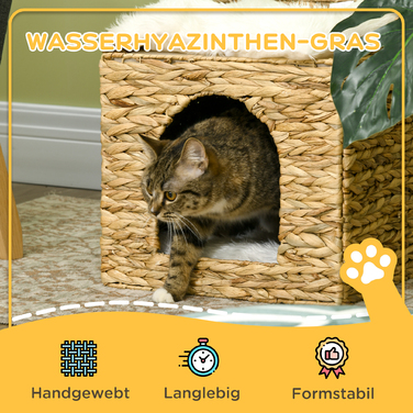 PawHut Ротанг Cat Cave 2-х ярусна подушка вода гіацинт коричневий до 5кг | Аосом