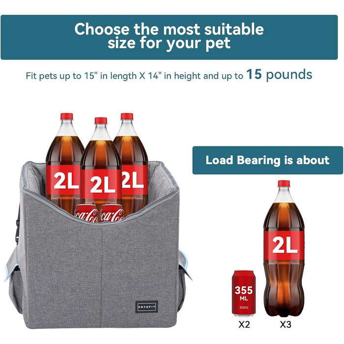 Автокрісло для собак Petsfit на заднє сидіння, для середніх та 2 маленьких собак, з підстилкою та ременями безпеки