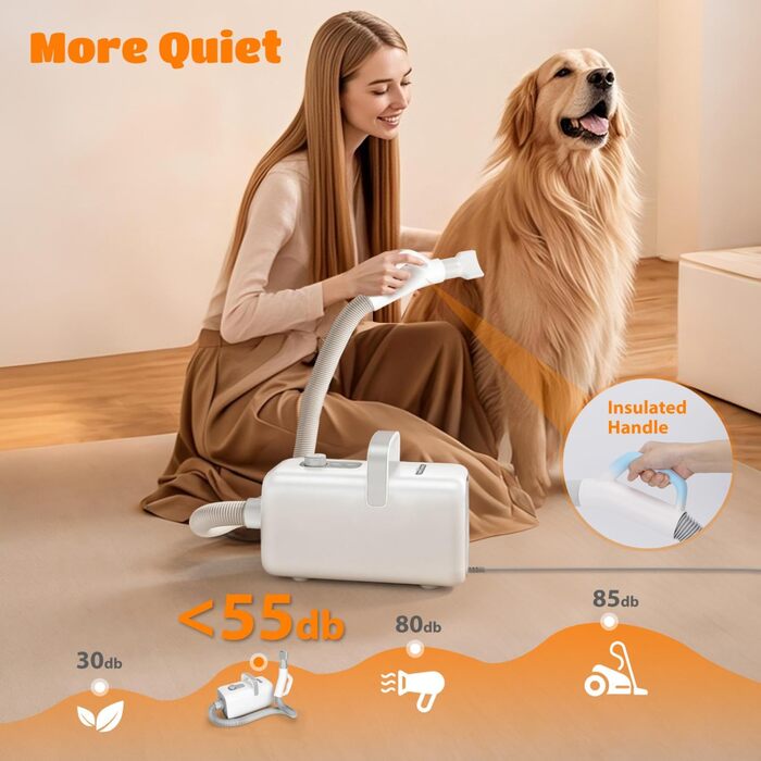 Професійний фен для грумінгу домашніх тварин Nobleza Pet Blower - 4 насадки, регулювання швидкості/тепла, тихий