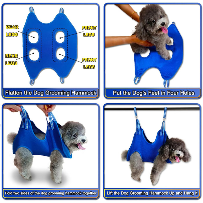 Шлейка-гамак для грумінгу собак OVTEXZOG, переноска для стрижки кігтів, гамакова сумка для собак під час грумінгу (середня, до 20 кг, блакитна)