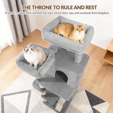 Котячий будиночок Kratzbaum 178 см, великий, сірий. Стабільний з когтеточками, лежаками, платформами та іграшками. FPMS005FG1