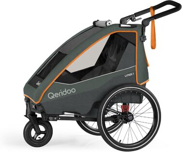 Qeridoo Lynix 1 Forest Green - Причіп для велосипеда, дитячий, на 1 місце, з підвіскою та ременями безпеки | Дитяча коляска-візок, прогулянка, Walker & Bike