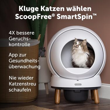 Автоматичний туалет для котів PetSafe ScoopFree SmartSpin з самоочищенням, сучасною системою контролю запаху, керуванням через додаток, моніторингом здоров'я, підходить для будь-якого наповнювача, до 2 тижнів автономної роботи