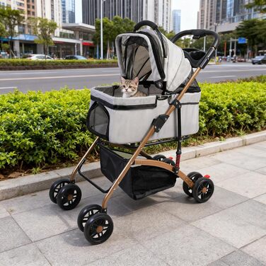 Візок для собак 3 в 1, складний, для маленьких собак та котів, знімний кошик, сітчасте вікно, оксфордська тканина, до 20 кг (Сірий)