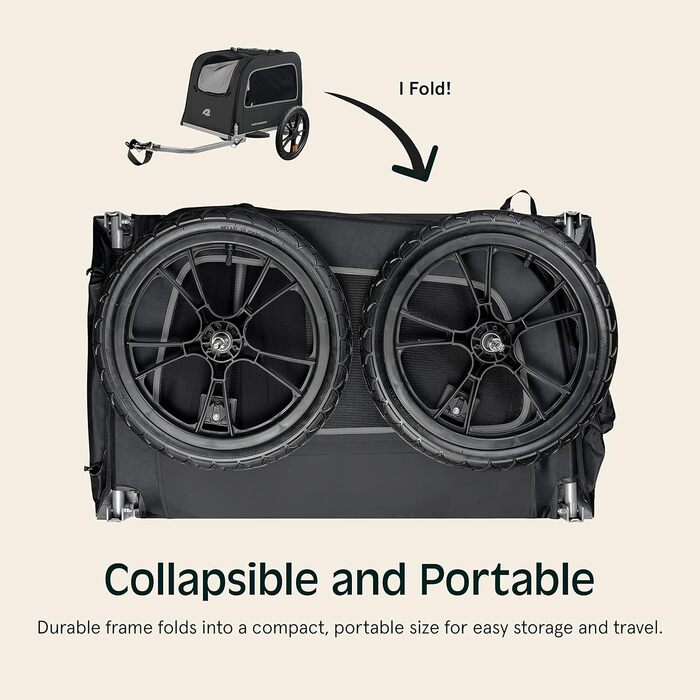 Причіп для собак Retrospec Rover Hauler – для маленьких та середніх собак, складаний, з колесами 40.6 см, чорний