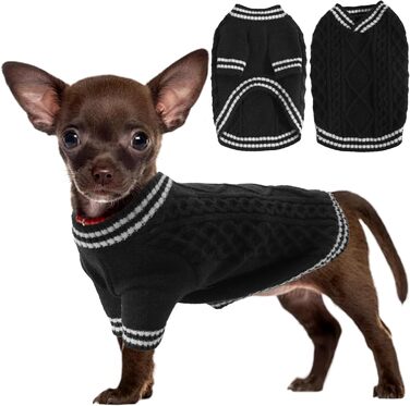 Теплий собачий светр LiebeDD з V-подібним вирізом для маленьких та середніх собак, чорного кольору (XS)