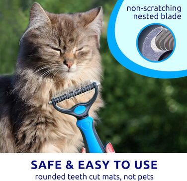 Щітка для котів та собак Pat Your Pet - для довгої шерсті та підшерстка, гребінець для собак та котів, двосторонній гребінець для догляду за шерстю та видалення ковтунів (блакитний)