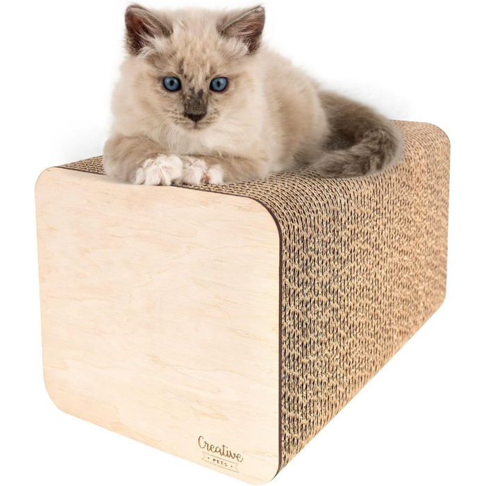 Кігтеточка для котів з гофрокартону | Міцна, велика, 2-в-1 (кігтеточка + будиночок) | 37 x 21,5 x 21,5 см
