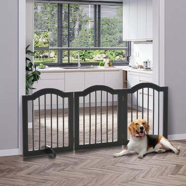 PawHut Dog Gate Плоский, Бар'єр для собак, Захисна сітка, стійка, складна, 154.5x29.5x61см, дерево, чорна