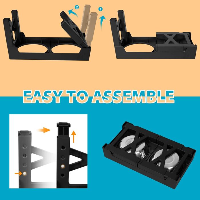 Підвищена годівниця для собак з регулюванням висоти (5 рівнів: 8, 22, 25, 28, 31 см), з 2 мисками з нержавіючої сталі та 1 мискою для повільного годування, для собак маленьких, середніх та великих порід, нековзна, BPA free, пластик (Чорний)