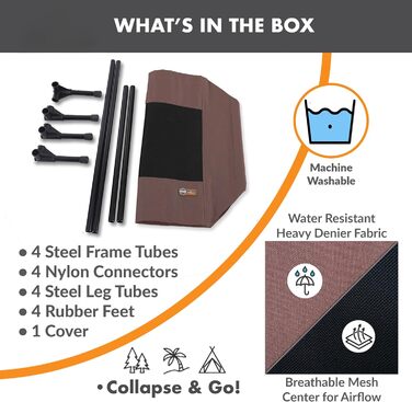 Охолоджуюче собаче ліжко K&H Pet Products з піднятим бортиком для відпочинку на вулиці, з дихаючої сітки, з протиковзкими гумовими ніжками, портативне, шоколад/чорний колір, розмір L (81x81x18 см)