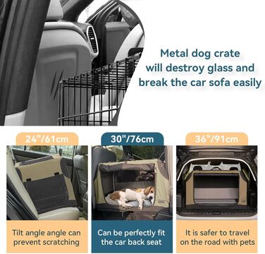 PETSFIT переносна переносна собача переноска для автомобіля та дому, M (76x50x48 см), армійний зелений