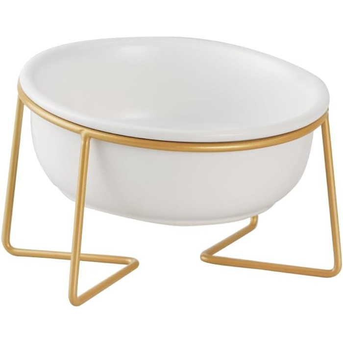 Підвищений набір мисок для собак та котів з підставкою - 2 шт. по 480 мл, кераміка, білий