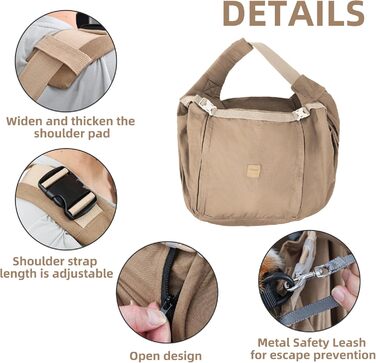 Сумка-переноска для собак середнього розміру ETIAL, сірого кольору, з металевим поводком, регульованим плечовим ременем, для собак вагою 11,3–18,1 кг