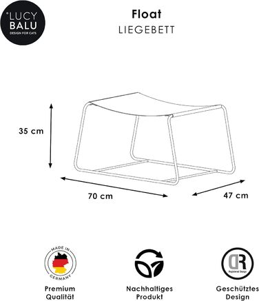 Лежак-гамак для котів LucyBalu Float, 70x47x35 см, металевий каркас, вовняний фетр, білий