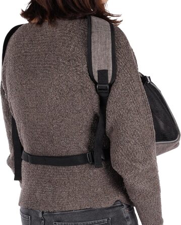 Сумка для собак Xanty Taupe – 29x23x38 см – поліестер – з шнурком, світловідбивачами, знімним дном, страховочною лінійкою, лямками на плече та талію