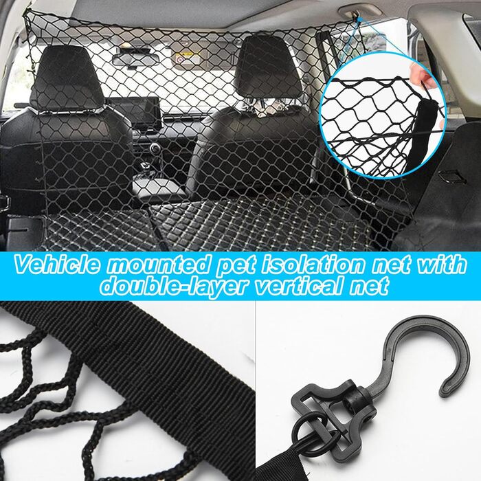 Сітка-перегородка для автомобіля: захист для собак, 120x90 см, Polypropylene, 4 гачки