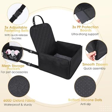 Автомобільний лежак для собак Mozvvco - стабільний, водонепроникний, для заднього та переднього сидіння, чорний