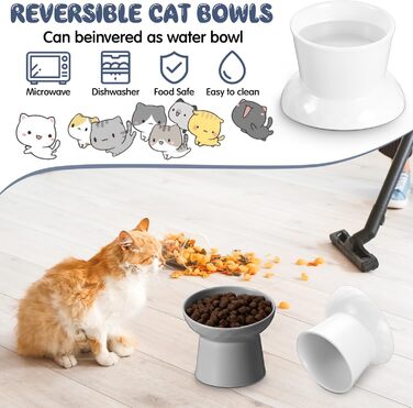 Набір мисок для котів Tanlade з підняттям, кераміка, 4 шт. (білий та сірий)